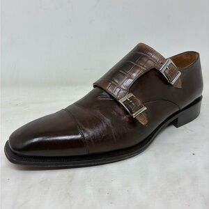 Paul Fredrick Dark Brown Leather Double Monk Strap Cap Toe Shoes 11-1/2